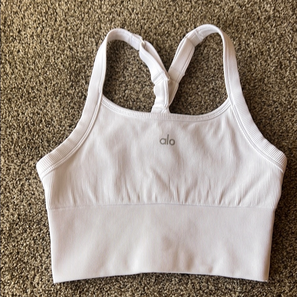 ALO Yoga White Ribbed Activewear Top